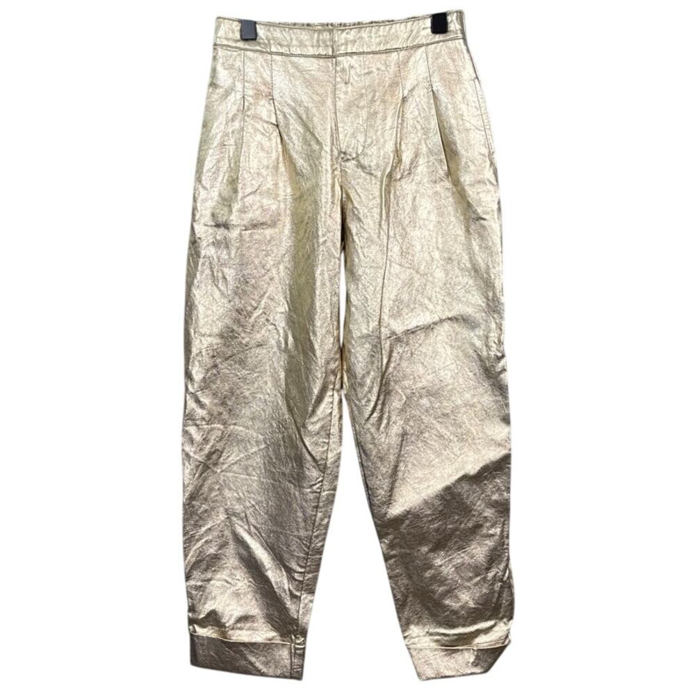 Zara Metallic Gold Faux Leather Pants Made in Morocco Size 10 Girls Edgy Trendy